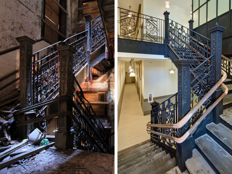 Before and after staircase at PS 186