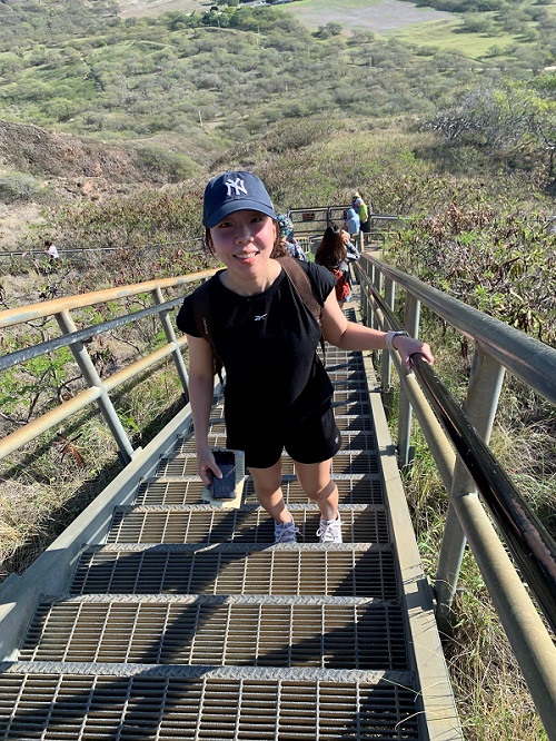 Do Yeon Kim on Diamond Head Summit Trail in Oahu, Hawaii