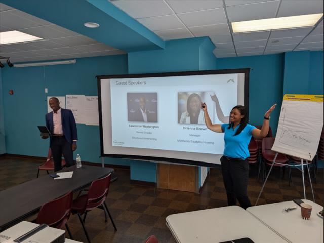 Lawrence Washington and Brianna Brown presenting for a class at LISC Milwaukee