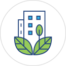 Icon of building growing from leaves