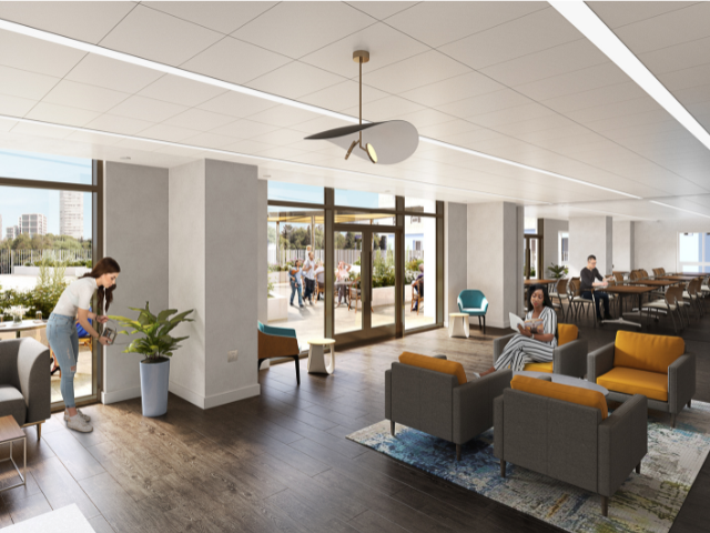 Architectural rendering of interior resident communal floor.