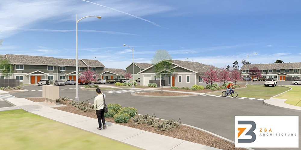 photo of houses and a man walking